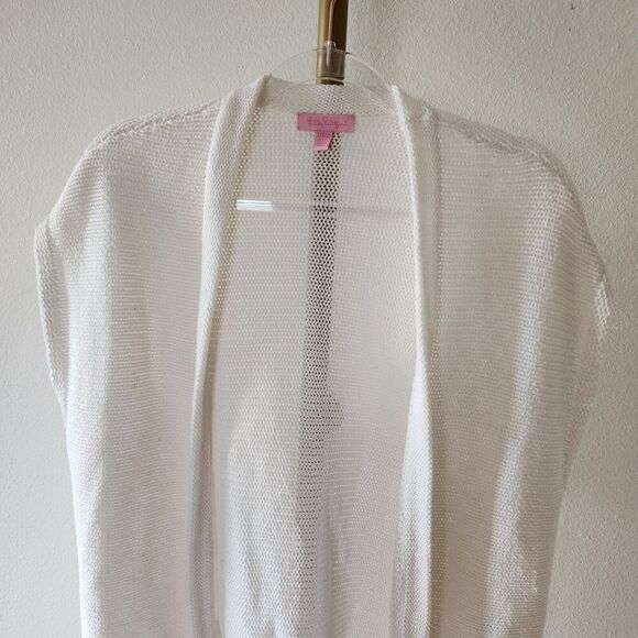 Lilly Pulitzer Cap Sleeve Open Front Cardigan Fringe Womens Size XXS/XS White - Picture 2 of 7